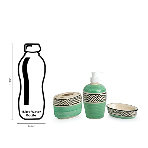 Exclusivelane Sea Green Sky 3 Piece Ceramic Bathroom Accessories Set Of 3 (Soap Tray, Ceramic Toothbrush Holder For Bathroom,